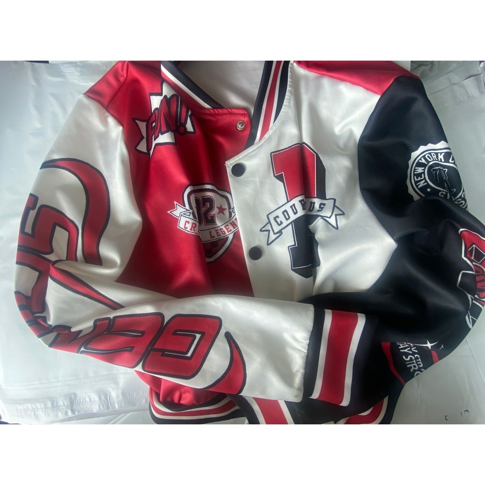 SHEIN‎ Varsity Jacket Red White Black Number 1 Patch Baseball Bomber Style LARGE